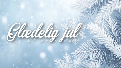 Elegant Christmas Background with Silver Elements and "Glædelig Jul" Festive Greeting in Danish