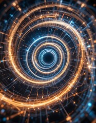 A glowing tech spiral creating an abstract silhouette of a vortex