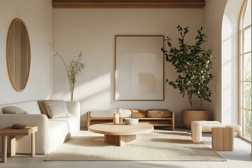 Beautiful Modern Living room Interior with furniture's ,mockup frame , posters, wall -3d Rendering