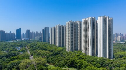 Aerial View of Urban Residential Buildings Surrounded by Lush Green Nature