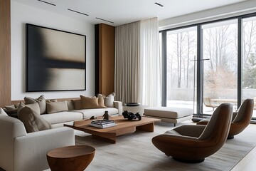 Beautiful Modern Living room Interior with furniture's ,mockup frame , posters, wall -3d Rendering