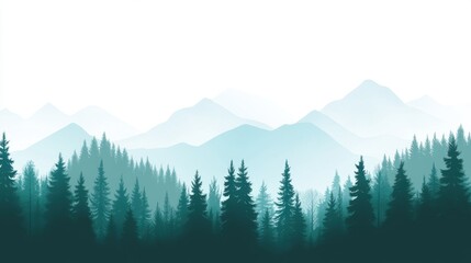 Serene Mountain Landscape with Misty Forest and Soft Pastel Hues in Background