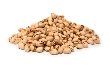 Tasty pistachios isolated on a white background.
