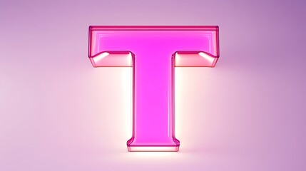 A vibrant pink 3D letter "T" with soft glowing edges, illuminated against a solid light purple background.