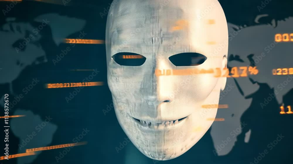 Poster futuristic digital mask with abstract data visualization background