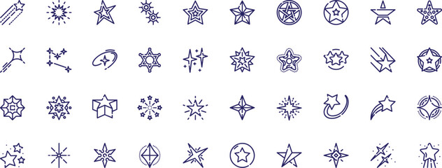 Set of outline icons related to star. Linear icon collection. 