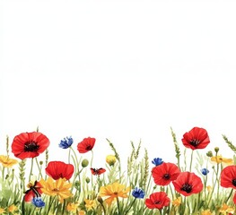 Fototapeta premium Illustration of a wedding and greeting featuring a frame adorned with watercolor wildflowers and leaves.