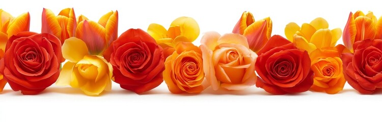 Seamless floral border with a transparent background. Elegant flowers isolated against a white background. Seamless repeat pattern suitable for posters, greeting cards, wedding invitations, headers,