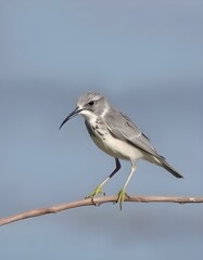 A bird perched on a branch its beak open as if singing or calling out