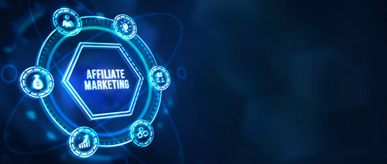 Fototapeta premium Internet, business, Technology and network concept. AFFILIATE MARKETING. 3d illustration