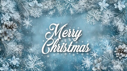 Elegant Christmas Background with Silver Elements and "Merry Christmas" Festive Greeting in English