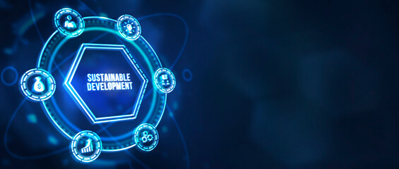 Internet, business, Technology and network concept. SUSTAINABLE DEVELOPMENT inscription, cloud technology concept. 3d illustration