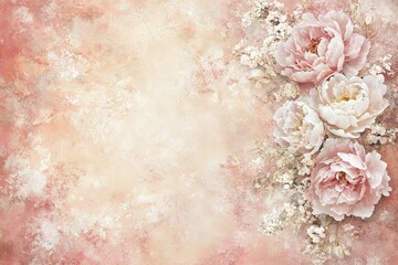 A delicate bouquet of pastel peonies against a soft pink backdrop, capturing a summer and spring essence in a minimalist style. Illustration. Stock