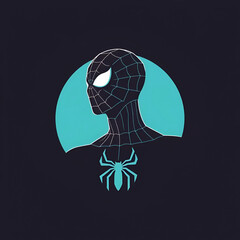 Black Spider-Inspired Superhero Art With Blue Highlights and Symmetrical Details