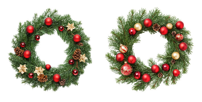 set of christmas wreaths isolated