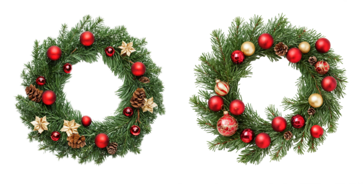 set of christmas wreaths isolated