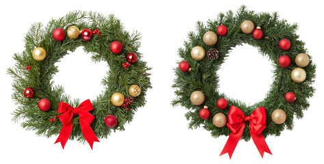 christmas wreath with ribbon isolated