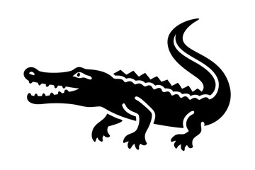 Create a Crocodile silhouette icon using black, clean and smooth on a white background