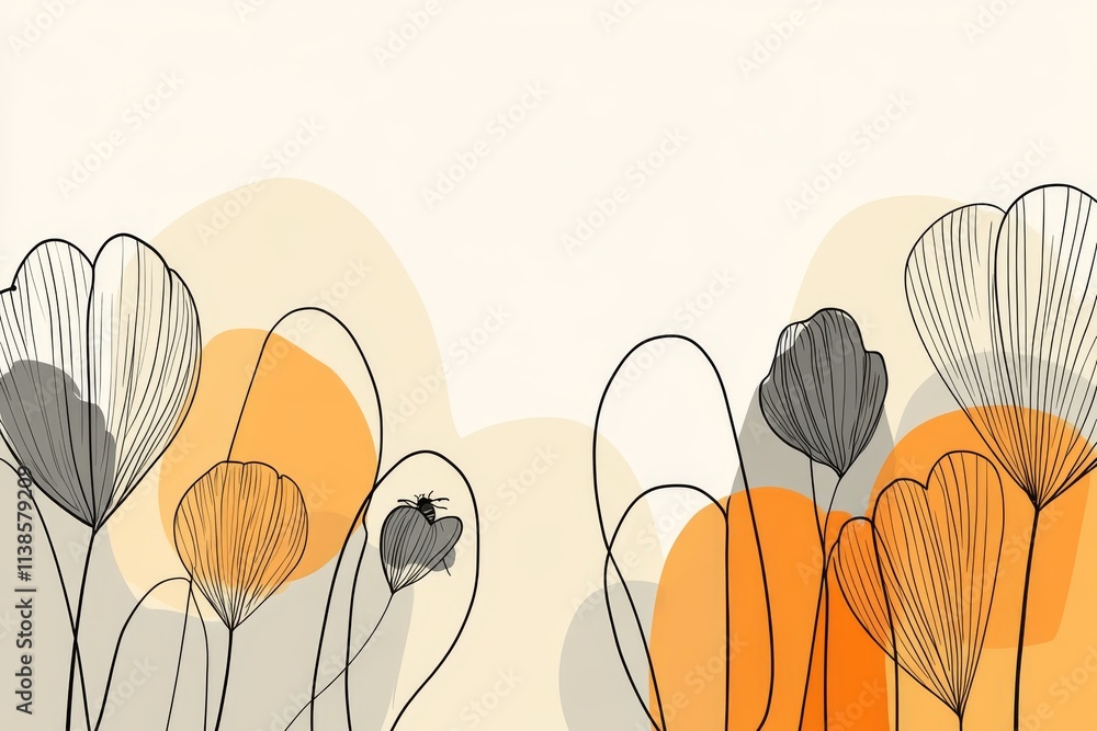 Poster a depiction of bees hovering above flowers against a white backdrop..an illustration showing bees fl