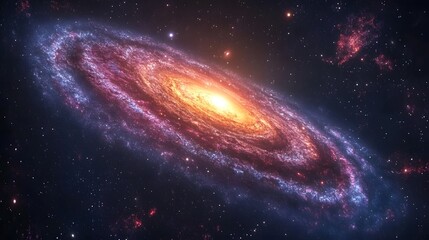 Stunning Spiral Galaxy in the Depths of Space with Bright Core and Colorful Nebulae Creating a Breathtaking Cosmic Vista of Stars and Gas Clouds