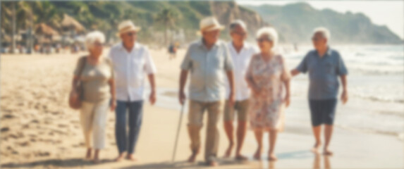 Out-of-focus image of a senior enjoying the seaside, representing relaxation and leisure, blurred background, retire, relax, beach