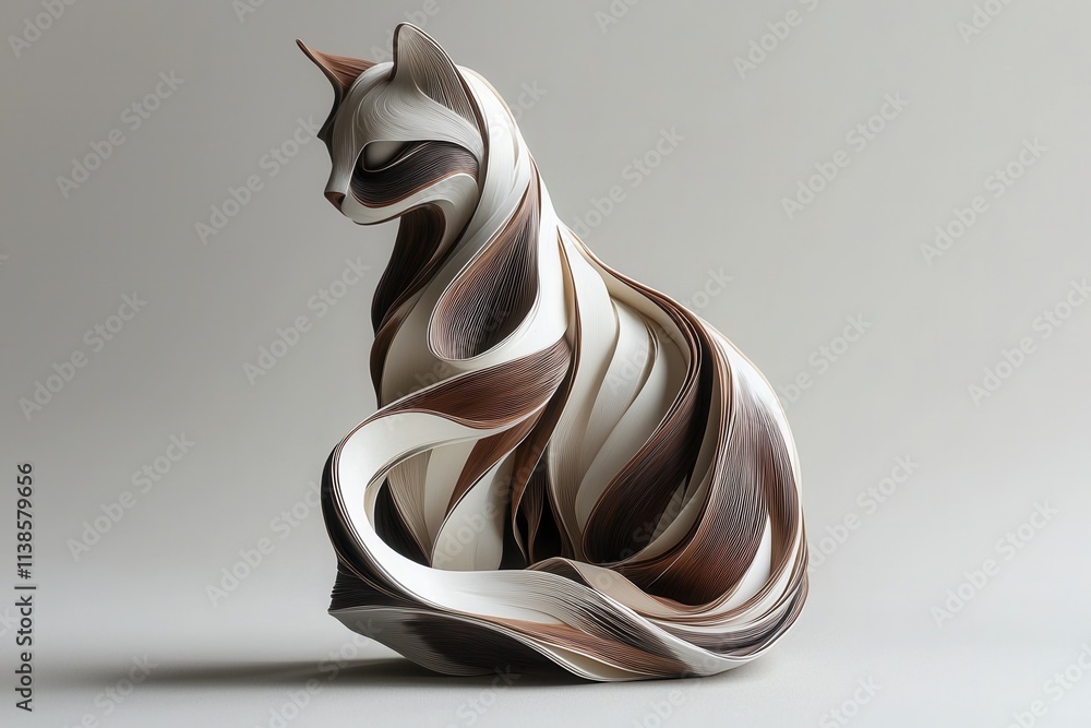 Poster elegant abstract sculpture of a cat with flowing design elements
