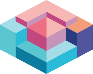 Abstract Geometric Cube Structure Pastel Colors, Isometric Design