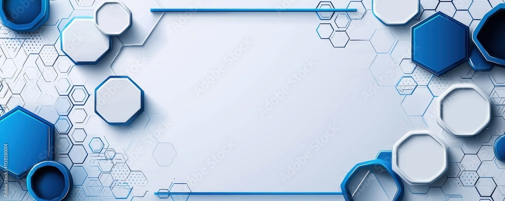 Poster abstract technology background with blue and white hexagonal patterns