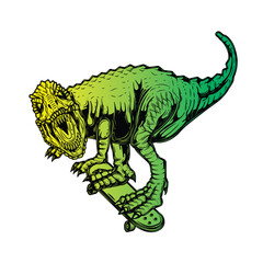 Fototapeta premium Tyrannosaurus on a skateboard. Original vector illustration in vintage style. T-shirt design.