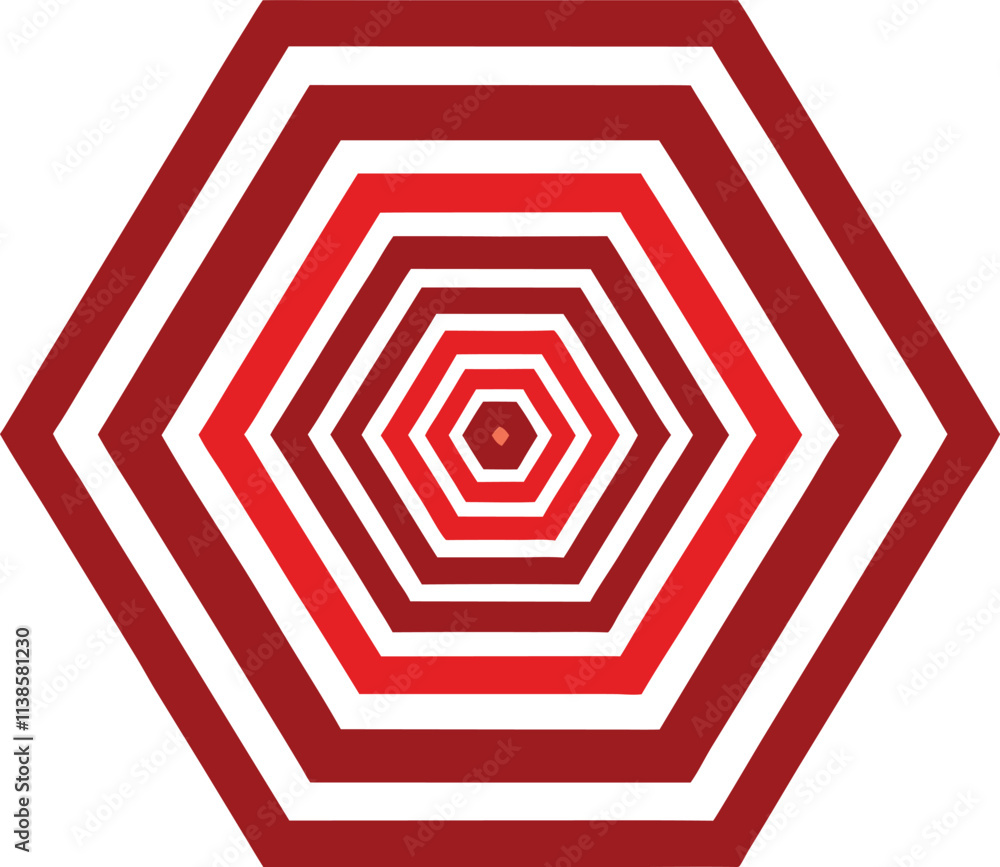 Poster abstract red and white hexagon optical illusion pattern design