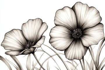 A beautiful arrangement of flowers and lush green leaves against a white backdrop..Lovely blossoms and vibrant green foliage set against a pristine white background..Flowers and foliage in a serene