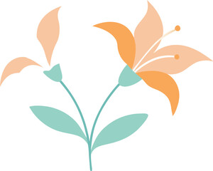 Elegant Peach and Mint Lilies Floral Design Illustration