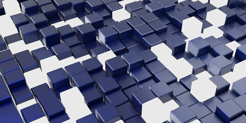 Linear abstract background, 3D Cubes in perspective, objects in motion. 3d render.