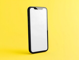 Blank smartphone front mockup isolated on a solid vibrant yellow background