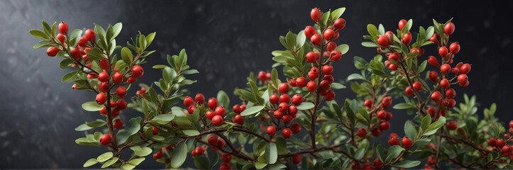 Individual Arctostaphylos uva ursi stems with red berries, pacific northwest, acidic soils
