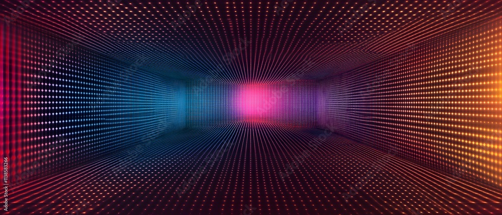 Poster Abstract Digital Space with Vivid Color Palette Featuring Bright Dots and Gradient Effects in a Dynamic and Futuristic Setting Ideal for Creative Projects