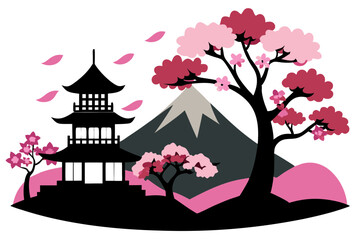 Serene Japanese Cherry Garden with Sakura Blossoms Tranquil Landscape Background