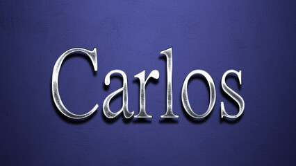 3D Chrome name design of Spanish name Carlos on blue Background.