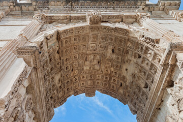 The Arch of Titus. Its panel depicts the spoils taken from the Temple in Jerusalem, as The Golden Menorah carved in deep relief, the unique Biblical Menorah model made by Moses. Roman Forum, 2017