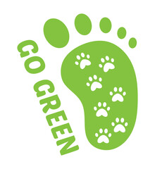 Go green. Green eco-friendly human footprints with animal prints. Eco-green footprints icon.