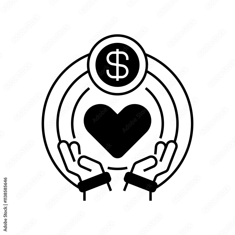 Poster heart and coin line icon. linear style sign for mobile concept and web design. outline vector icon.