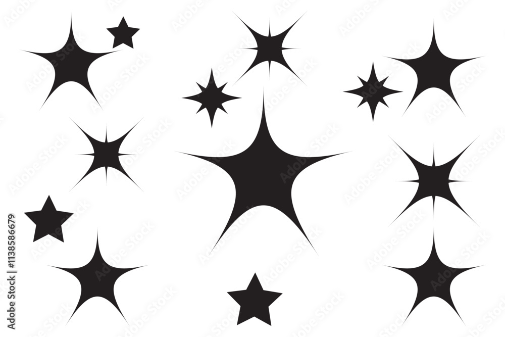 Wall mural retro futuristic bright vector icons collection. set of original star sparkle shapes. abstract shine