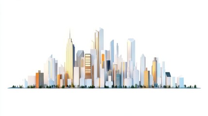 Obraz premium A vibrant skyline showcasing modern skyscrapers under a clear blue sky.