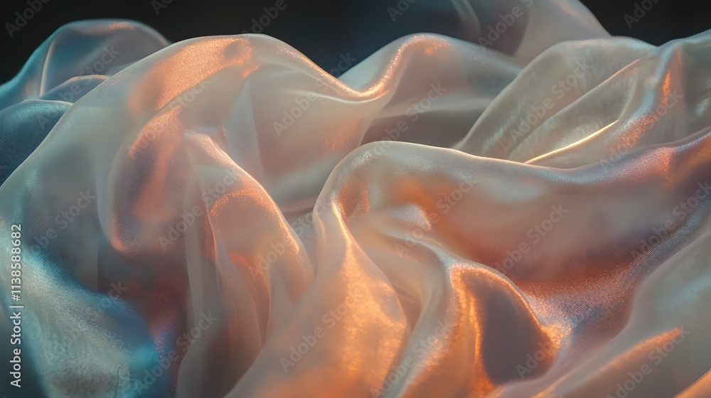 Aufkleber Soft and Ethereal Waves of Delicate Fabric Reflecting Light in Gentle Hues, Creating a Dreamy Abstract Texture for Artistic Backgrounds and Creative Projects