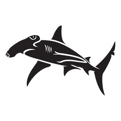 Vector seamless pattern of hand drawn Hammerhead Shark Illustration Silhouette Vector Illustration, Solid White Background.