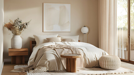 Serenely Styled Bedroom with Natural Light, Minimalist Furniture, and Calming Decor for Ultimate Relaxation and Comfort