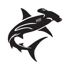 Vector seamless pattern of hand drawn Hammerhead Shark Illustration Silhouette Vector Illustration, Solid White Background.