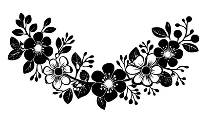 Floral necklace featuring real petals and leaves arranged in an overlapping design, Vectorized Plant Art