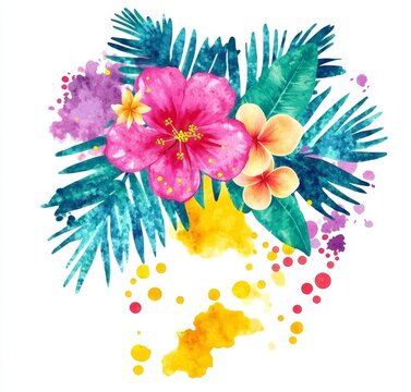 watercolor tropical flowers and leaves clip art preview