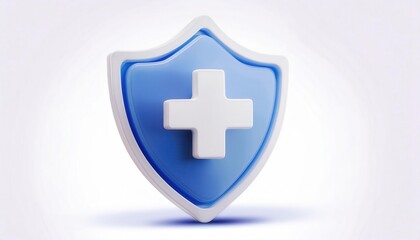 Fototapeta premium Blue Medical Shield with White Cross Symbol for Healthcare Security, Medical Protection, Health Insurance Concept, Cyber Health Safety, and Emergency Medical Care. Ideal for Healthcare Branding
